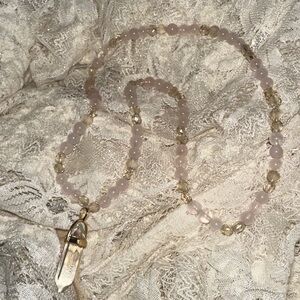 Rosé Champagne Necklace (Rose Quartz, Cream Crystal and Clear Quartz Pendant)